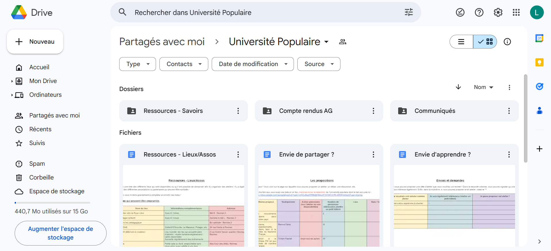 Le drive de l'université populaire
